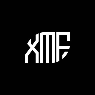 Siyah arkaplanda XMF harf logosu tasarımı. XMF yaratıcı harf logosu konsepti. XMF harf tasarımı.