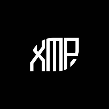 Siyah arkaplanda XMP harf logosu tasarımı. XMP yaratıcı harf logosu konsepti. XMP harf tasarımı.