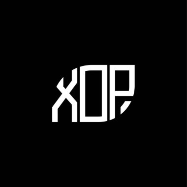 Siyah arka planda XOP harf logosu tasarımı. XOP yaratıcı harflerin baş harfleri logo kavramı. XOP harf tasarımı.