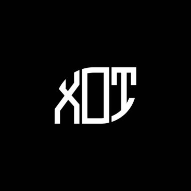 Siyah arka planda XOT harf logosu tasarımı. XOT yaratıcı harf logosu konsepti. XOT harf tasarımı.