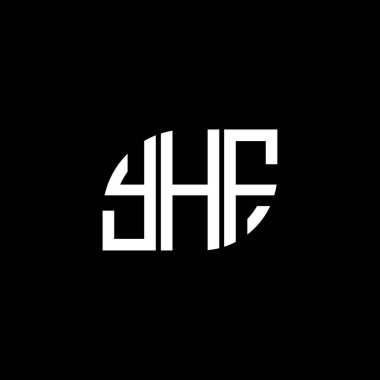 Siyah arka planda YHF harf logosu tasarımı. YHF yaratıcı harflerin baş harfleri logo kavramı. YHF harf tasarımı.