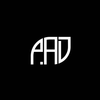Siyah arkaplan üzerine PAD harfi logo tasarımı. PAD yaratıcı harflerin baş harfleri logo kavramı. PAD vektör tasarımı.