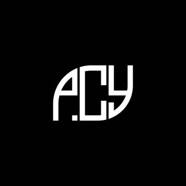 Siyah arkaplan üzerine PCY harf logosu tasarımı. PCY yaratıcı harflerin baş harfleri logo kavramı. PCY vektör harf tasarımı.