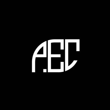 Siyah arkaplan üzerine PEC harf logosu tasarımı. PEC yaratıcı harflerin baş harfleri logo kavramı. PEC vektör harf tasarımı.