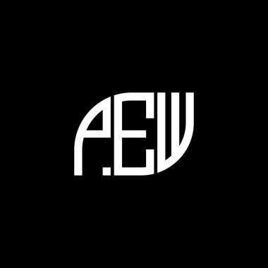 Siyah arkaplan üzerine PEW harf logosu tasarımı. PEW yaratıcı harflerin baş harfleri logo kavramı. PEW vektör harf tasarımı.