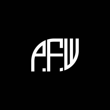 Siyah arkaplan üzerine PFW harf logosu tasarımı. PFW yaratıcı harflerin baş harfleri logo kavramı. PFW vektör harf tasarımı.