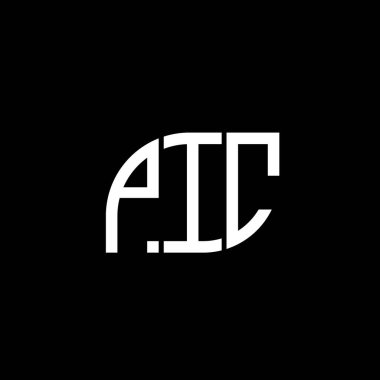 Siyah arkaplan üzerine PIC harf logosu tasarımı. PIC yaratıcı harflerin baş harfleri logo kavramı. PIC vektör harf tasarımı.