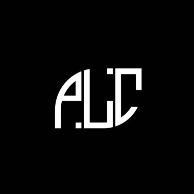 Siyah arkaplan üzerine PLC harf logosu tasarımı. PLC yaratıcı harflerin baş harfleri logo kavramı. PLC vektör harf tasarımı.
