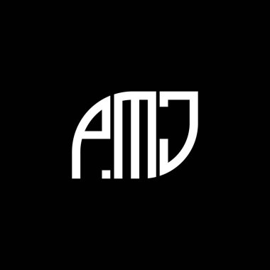 Siyah arkaplan üzerine PMJ harf logosu tasarımı. PMJ yaratıcı harflerin baş harfleri logo kavramı. PMJ vektör harf tasarımı.