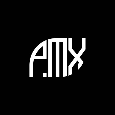 Siyah arkaplan üzerine PMX harf logosu tasarımı. PMX yaratıcı harflerin baş harfleri logo kavramı. PMX vektör harf tasarımı.