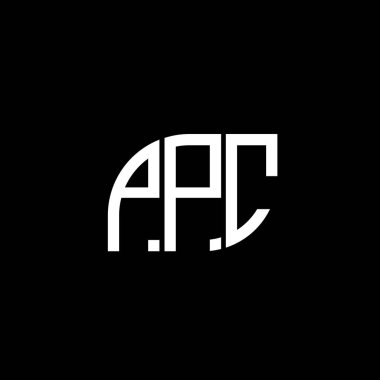 Siyah arkaplan üzerinde PPC harf logosu tasarımı. PPC yaratıcı harflerin baş harfleri logo kavramı. PPC vektör harf tasarımı.