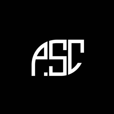 Siyah arkaplan üzerine PSC harfi logo tasarımı. PSC yaratıcı harflerin baş harfleri logo kavramı. PSC vektör harf tasarımı..