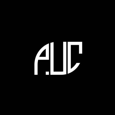 Siyah arkaplan üzerinde PrintPUC harf logosu tasarımı. PUC yaratıcı harflerin baş harfleri logo kavramı. PUC vektör harf tasarımı.