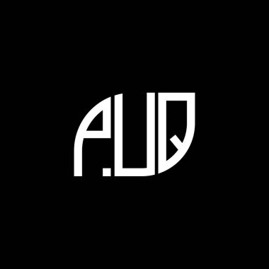 PUQ harfi logo tasarımı siyah arkaplan üzerinde. PUQ yaratıcı harflerin baş harfleri logo kavramı. PUQ vektör tasarımı.