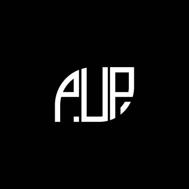 Siyah arkaplan üzerine PUP harf logosu tasarımı. PUP yaratıcı harflerin baş harfleri logo kavramı. PUP vektör tasarımı.