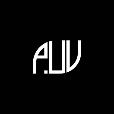 Siyah arkaplan üzerine PUV harf logosu tasarımı. PUV yaratıcı harflerin baş harfleri logo kavramı. PUV vektör tasarımı.