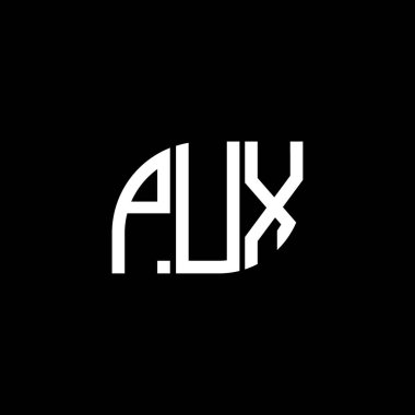 PUX 'un siyah arkaplan üzerindeki logo tasarımı. PUX yaratıcı harflerin baş harfleri logo kavramı. PUX vektör tasarımı.