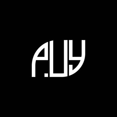 PUY harf logo tasarımı siyah arkaplan üzerinde. PUY yaratıcı harflerin baş harfleri logo kavramı. PUY vektör tasarımı.