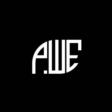 Siyah arkaplan üzerine PWE harf logosu tasarımı. PWE yaratıcı harf logo kavramı. PWE vektör tasarımı..