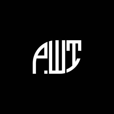 Siyah arkaplan üzerine PWT harf logosu tasarımı. PWT yaratıcı harflerin baş harfleri logo kavramı. PWT vektör harf tasarımı.