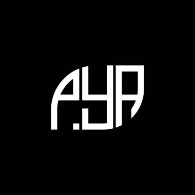 Siyah arkaplan üzerine PYA harf logosu tasarımı. PYA yaratıcı harflerin baş harfleri logo kavramı. PYA vektör tasarımı.