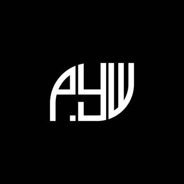  Siyah arkaplan üzerine PYW harf logosu tasarımı. PYW yaratıcı harflerin baş harfleri logo kavramı. PYW vektör tasarımı.
