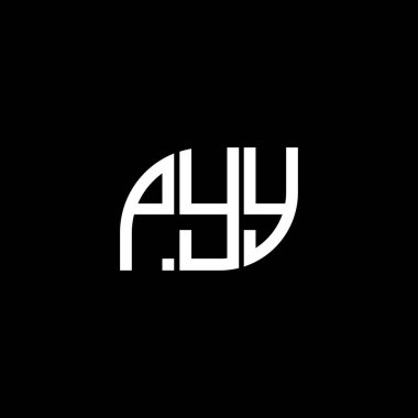 Siyah arkaplan üzerine PYY harf logosu tasarımı. PYY yaratıcı harflerin baş harfleri logo kavramı. PYY vektör harf tasarımı.