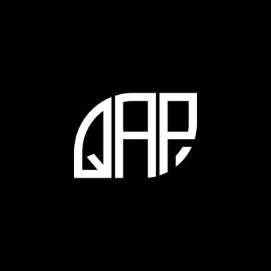 Siyah arkaplan üzerine QAP harf logosu tasarımı. QAP yaratıcı harflerin baş harfleri logo kavramı. QAP vektör tasarımı.