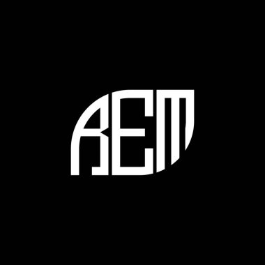 Siyah arkaplanda REM harf logosu tasarımı. REM yaratıcı harflerin baş harfleri logo kavramı. REM harf tasarımı.
