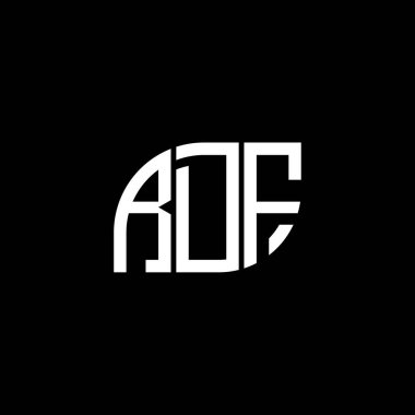 Siyah arka planda RDF harf logosu tasarımı. RDF yaratıcı harflerin baş harfleri logo kavramı. RDF harf tasarımı.