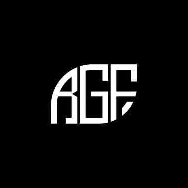 Siyah arka planda RGF harf logosu tasarımı. RGF yaratıcı harflerin baş harfleri logo kavramı. RGF harf tasarımı.
