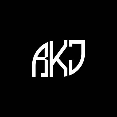 Siyah arka planda RKJ harf logosu tasarımı. RKJ yaratıcı harflerin baş harfleri logo kavramı. RKJ harf tasarımı.