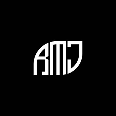 Siyah arka planda RMJ harf logosu tasarımı. RMJ yaratıcı harflerin baş harfleri logo kavramı. RMJ harf tasarımı.
