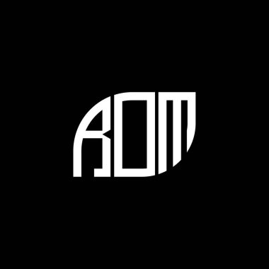 ROM harfi logo tasarımı siyah arkaplanda. ROM yaratıcı harflerin baş harfleri logo kavramı. ROM harf tasarımı.
