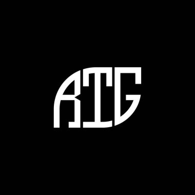 Siyah arkaplanda RTG harf logosu tasarımı. RTG yaratıcı harflerin baş harfleri logo kavramı. RTG harf tasarımı.