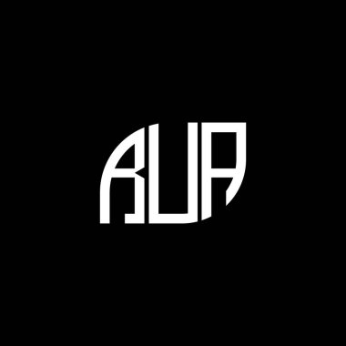 Siyah arka planda RUA harfi logosu tasarımı. RUA yaratıcı harflerin baş harfleri logo kavramı. RUA harf tasarımı.