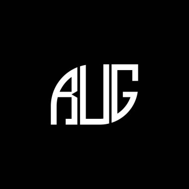 Siyah arka planda RUG harfi logo tasarımı. Rug yaratıcı harflerin baş harfleri logo kavramı. RUG harf tasarımı.