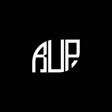 Siyah arka planda RUP harf logosu tasarımı. RUP yaratıcı harflerin baş harfleri logo kavramı. RUP harf tasarımı.