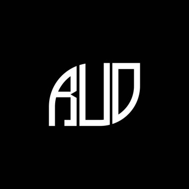 Siyah arka planda RUO harfi logo tasarımı. RUO yaratıcı harflerin baş harfleri logo konsepti. RUO harf tasarımı.