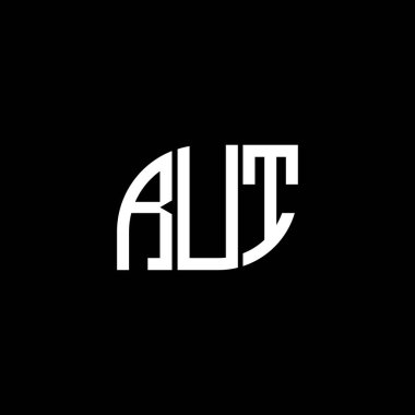 Siyah arka planda RUT harfi logosu tasarımı. RuT yaratıcı harflerin baş harfleri logo konsepti. RUT harf tasarımı.
