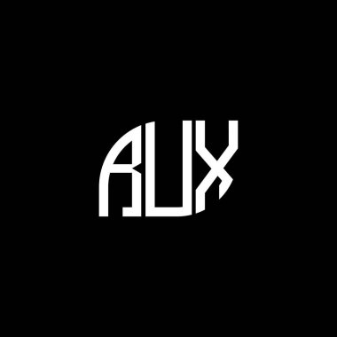 Siyah arka planda RUX harfi logo tasarımı. RUX yaratıcı harflerin baş harfleri logo kavramı. RUX harf tasarımı.