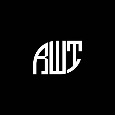Siyah arka planda RWT harf logosu tasarımı. RWT yaratıcı harflerin baş harfleri logo kavramı. RWT harf tasarımı.