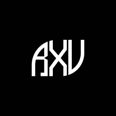 Siyah arkaplanda RXV harf logosu tasarımı. RXV yaratıcı harflerin baş harfleri logo kavramı. RXV harf tasarımı.