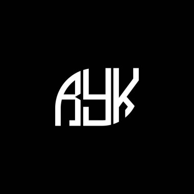 Siyah arka planda RYK harf logosu tasarımı. RYK yaratıcı harflerin baş harfleri logo kavramı. RYK harf tasarımı.