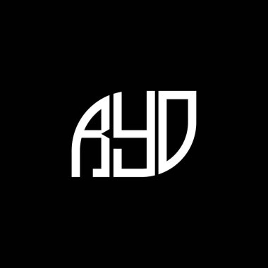 Siyah arka planda RYO harf logosu tasarımı. RYO yaratıcı harflerin baş harfleri logo kavramı. RYO harf tasarımı.