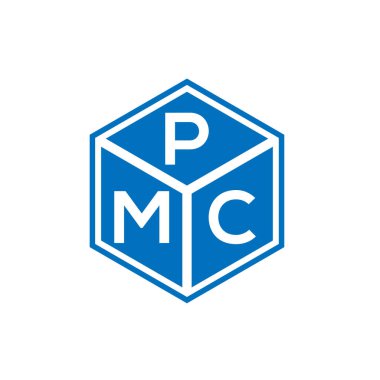 Siyah arka planda PMC harf logosu tasarımı. PMC yaratıcı harflerin baş harfleri logo kavramı. PMC harf tasarımı.