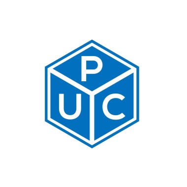 Siyah arka planda PUC harf logosu tasarımı. PUC yaratıcı harflerin baş harfleri logo kavramı. PUC harf tasarımı.