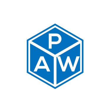 Siyah arka planda PaW harfi logo tasarımı. PaW yaratıcı harflerin baş harfleri logo kavramı. PaW harf tasarımı.