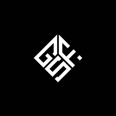 Siyah arka planda GSF harf logosu tasarımı. GSF yaratıcı harflerin baş harfleri logo kavramı. GSF harf tasarımı.