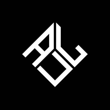 Siyah arka planda AUL harf logosu tasarımı. AUL yaratıcı harflerin baş harfleri logo kavramı. AUL harf tasarımı.